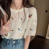Short Sleeved Knitted T-shirt Women's Summer Korean Version Design Sense Versatile Loose White Short Top