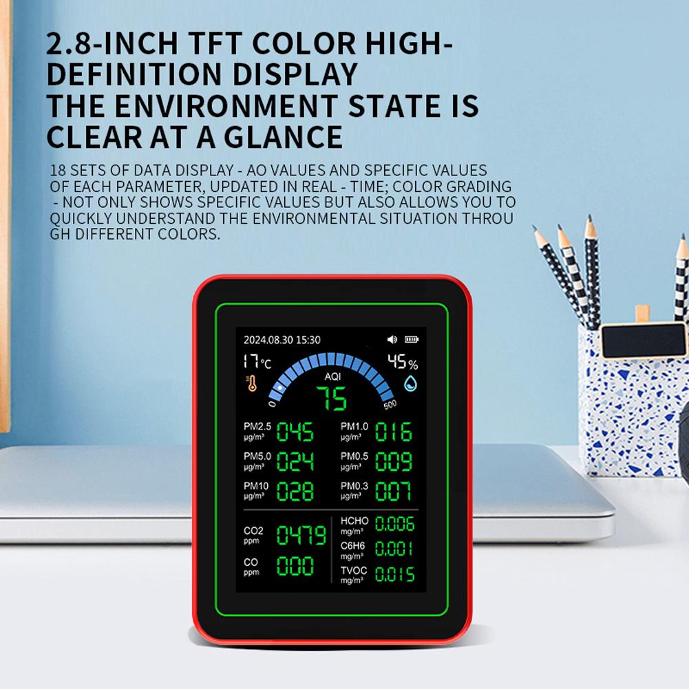 18-в-1 Монитор качества воздуха AQI CO CO2 PM2.5 PM10 Формальдегид TVOC Температура и влажность Детектор качества воздуха для умного дома
