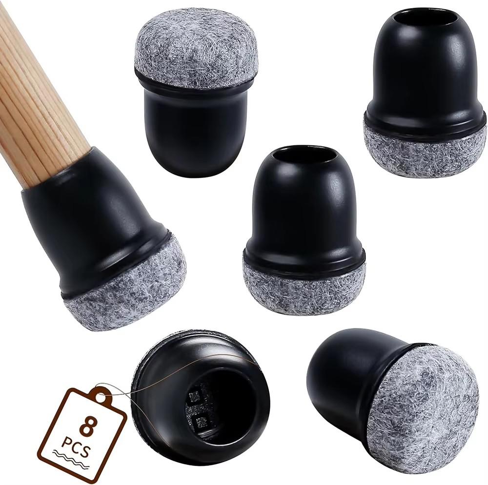 8PCS Black Round Chair Leg Protectors Foot Cover Diagonal with Thick Wrap Felt Pads Silicone Furniture Table Feet Protect Floors