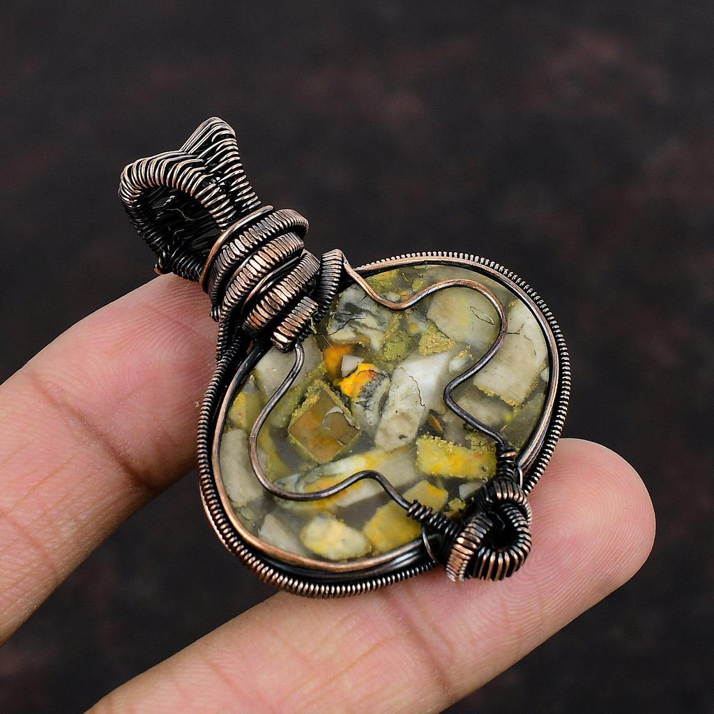 Copper Bumble Bee Jasper Pendant Copper Wire Wrapped Pendant Handmade Gemstone Pendant Rainbow Moonstone Pendant Copper Wire Wrapped Jewelry