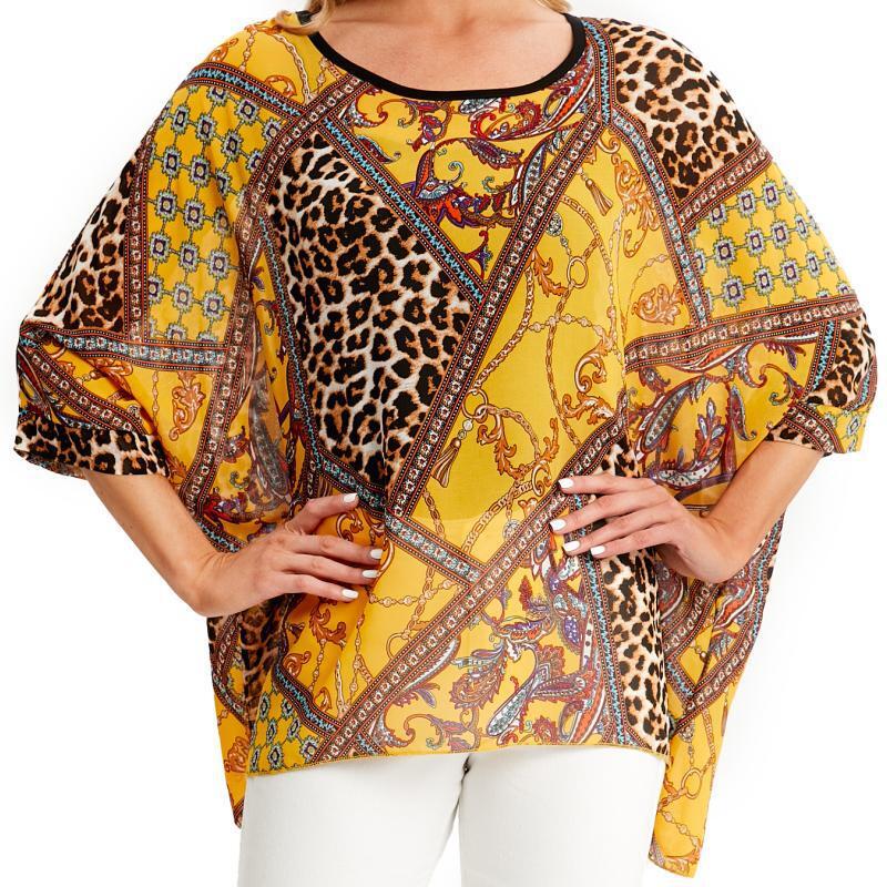 Женская свободная шифоновая летняя блузка-туника с цветочным принтом в стиле бохо, пляжные накидки