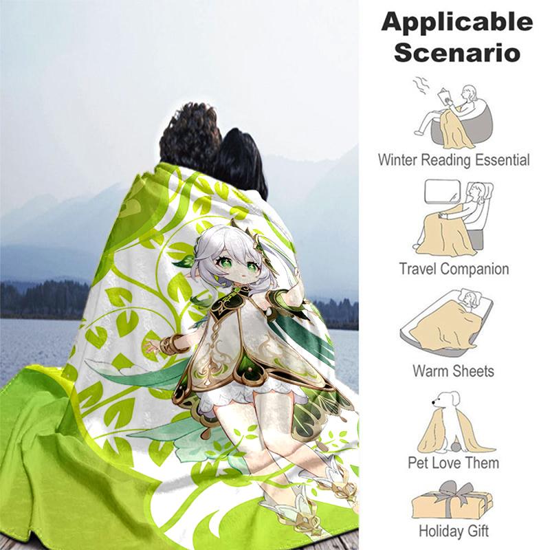 1pc Blanket Genshin Impact characters5 Print Design, Lightweight Blanket for Sofa, Bed- Soft &Warm, Gift for All Seasons like Christmas, Halloween
