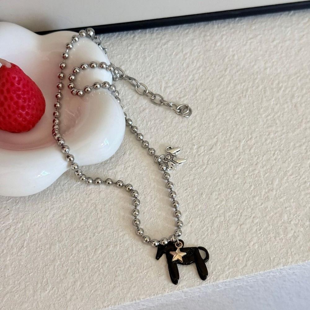 Funny Enamel Colt Horse Pendant Necklace Sweet Collarbone Chain Necklace Decoration