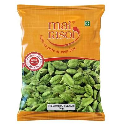 MAI RASOI Премиальный зеленый кардамон/Хари Элаичи/Илаичи, Большой размер, Смелый (Пакетик 50 грамм) - Весь