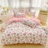 Cotton Home Textile Rose Floral Bedding Set Boy Girl Duvet Cover Flat Sheet Pillowcase Aesthetic Bedcloth Double Queen Bed Linen
