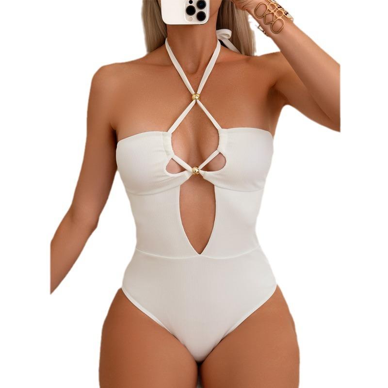 1011 new European and American sexy backless solid color one-piece explosion thin bikini original swimsuit