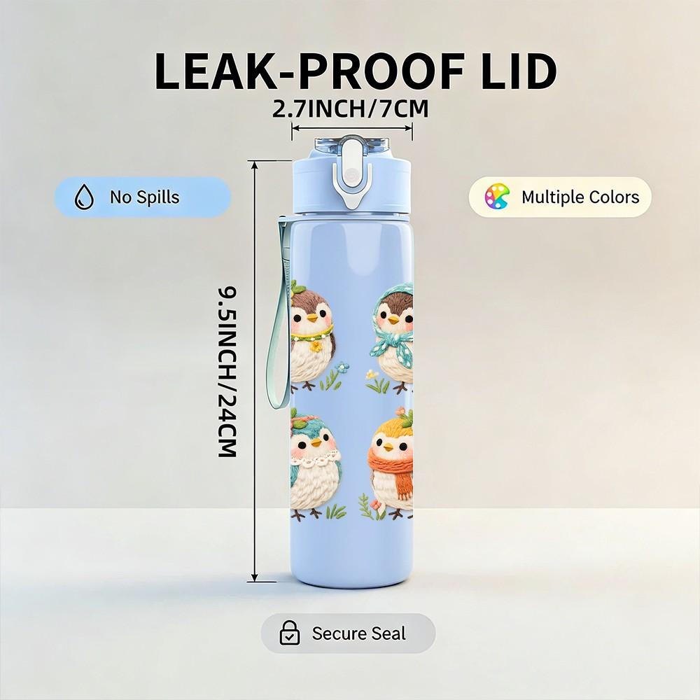 1PC Cute Penguin Winter Group Cartoon Print 750ml Color Plastic Sports Water Bottle Leakproof Flip Straw Lid Suitable for Sports Office Home Use