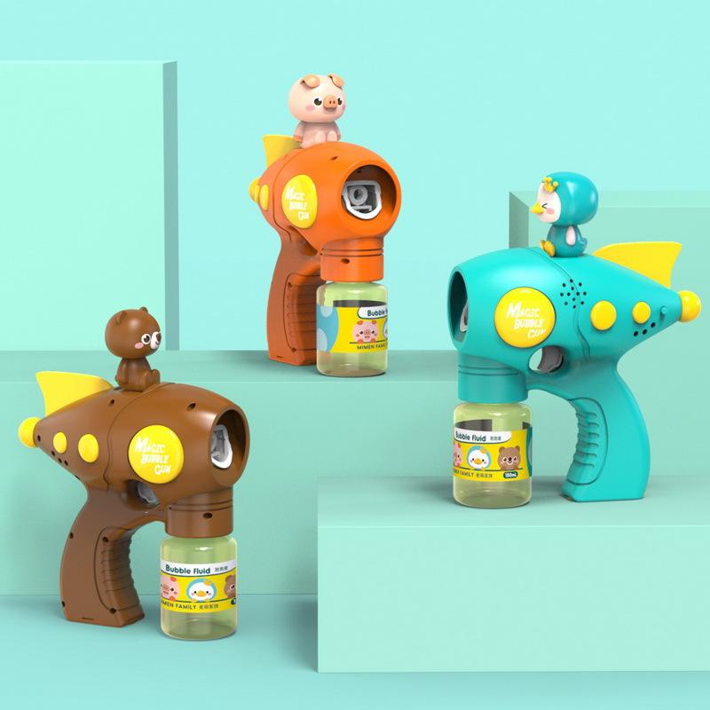 Non-Toxic Fun Aini Duck Harry Pig Automatic Sound And Light Bubble Gun Summer Outdoor Party Games Kids Toy Bubble Gun Children Gift