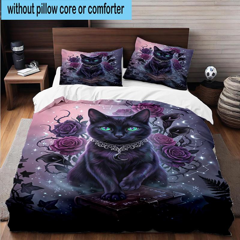 Cosmic Cat Dreamscape 3pcs Bedding,Including 1pc Duvet Cover And 2pcs Pillowcases Perfect for Christmas,Ideal for Bedroom, Dormitory