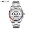 MEGIR Fashion Diamond Inlaid Rainbow Dial Watches Waterproof Luminous Calendar Multifunctional Quartz Watches