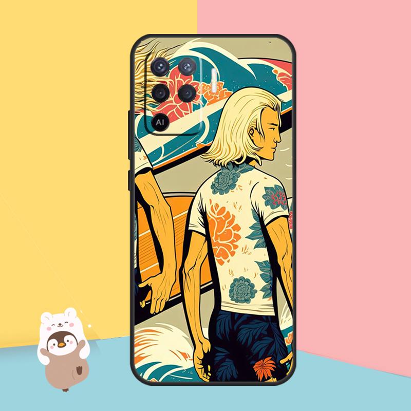 Чехол для телефона «Японский серфер» для OPPO A15 A16 A5S A5 A9 A31 A53 A53S A52 A72 A83 A91 A93 A54 A74 A94