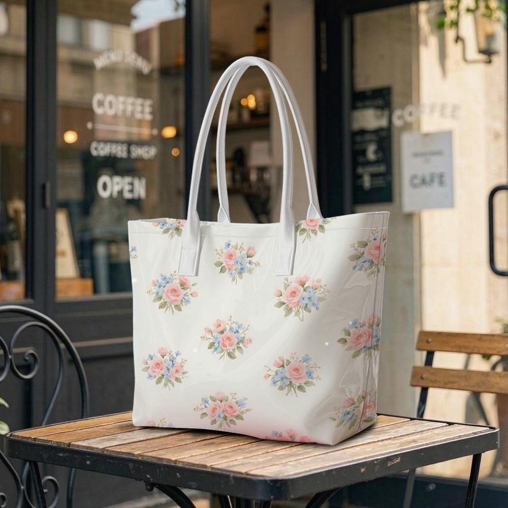 Elegant Floral Print Tote Bag Fashionable Large Capacity Soft Leather Casual Daily Shoulder Bag for Women Outdoor Shopping