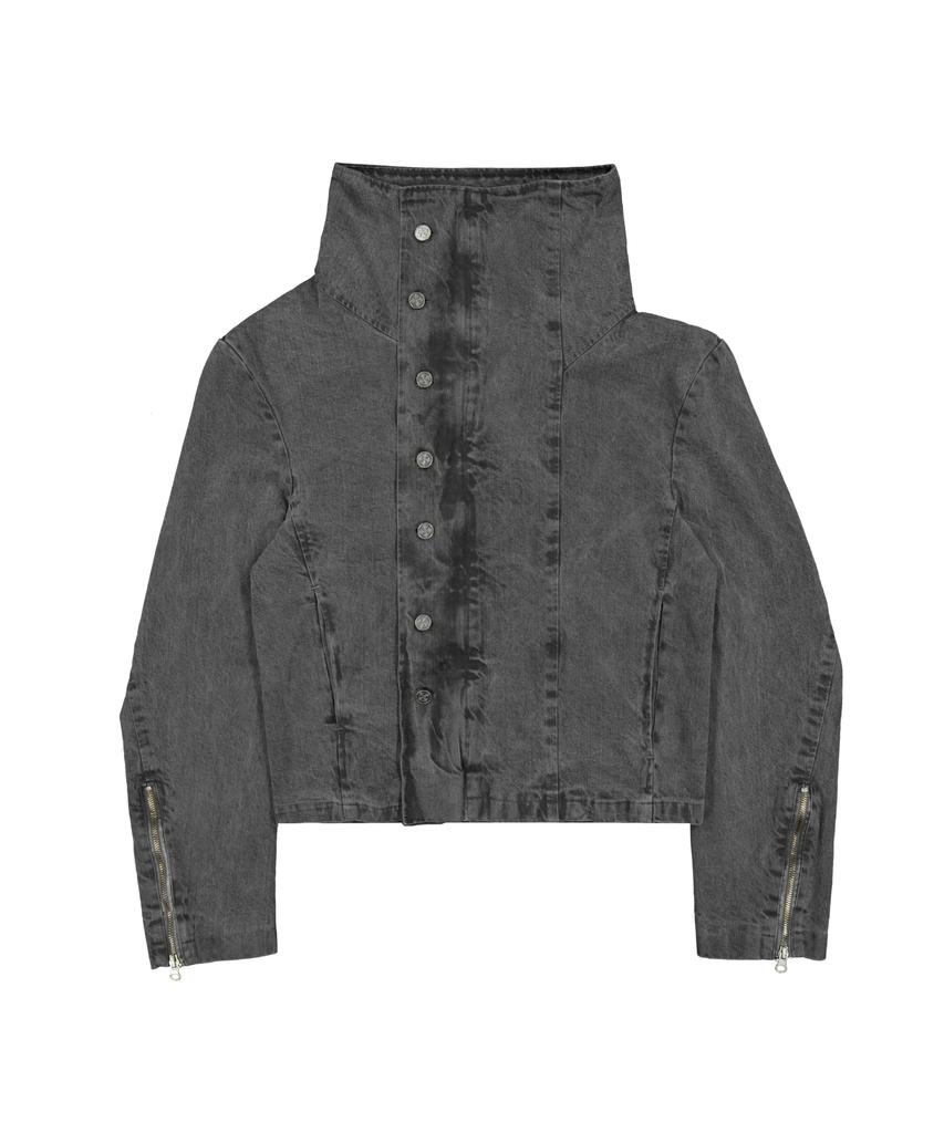 LANARCHIVE [0158] Diagonal Pigment High-Neck Jacket - Charcoal