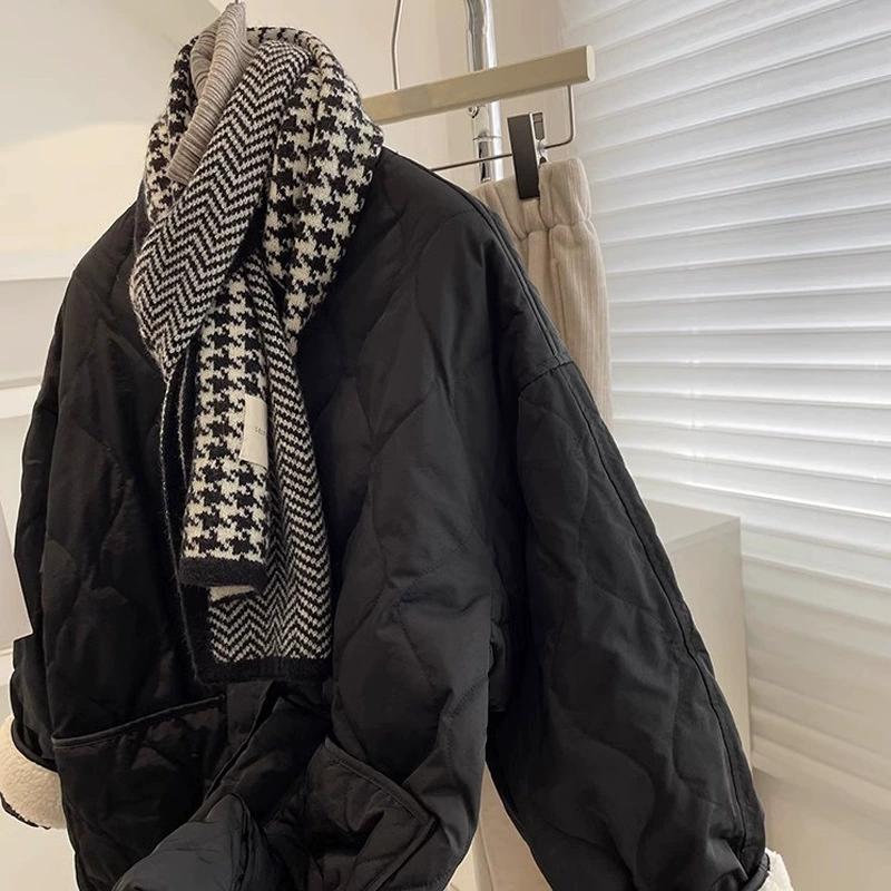 Ромбовидная хлопковая куртка с маленьким ароматом, женская зимняя свободная куртка из овечьей шерсти, женская, плюс бархатное утолщение