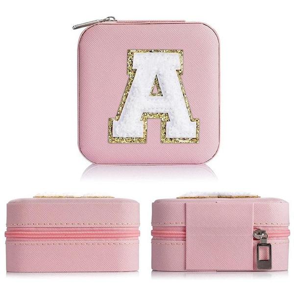 1 шт., шкатулка для драгоценностей с буквами AZ, портативный мини-футляр для ювелирных изделий с алфавитом, розовый органайзер из искусственной кожи с изысканными буквами для женщин и девочек