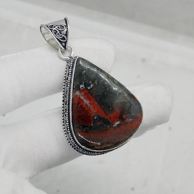 Кулон-груша из африканской кровавой яшмы из стерлингового серебра 925 пробы, дизайнерский кулон с кровавой яшмой