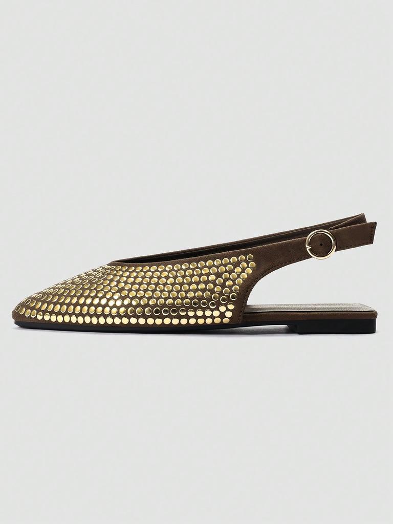 Черные балетки Мэри Джейн с острым носом, золотыми пайетками и ремешком с пряжкой