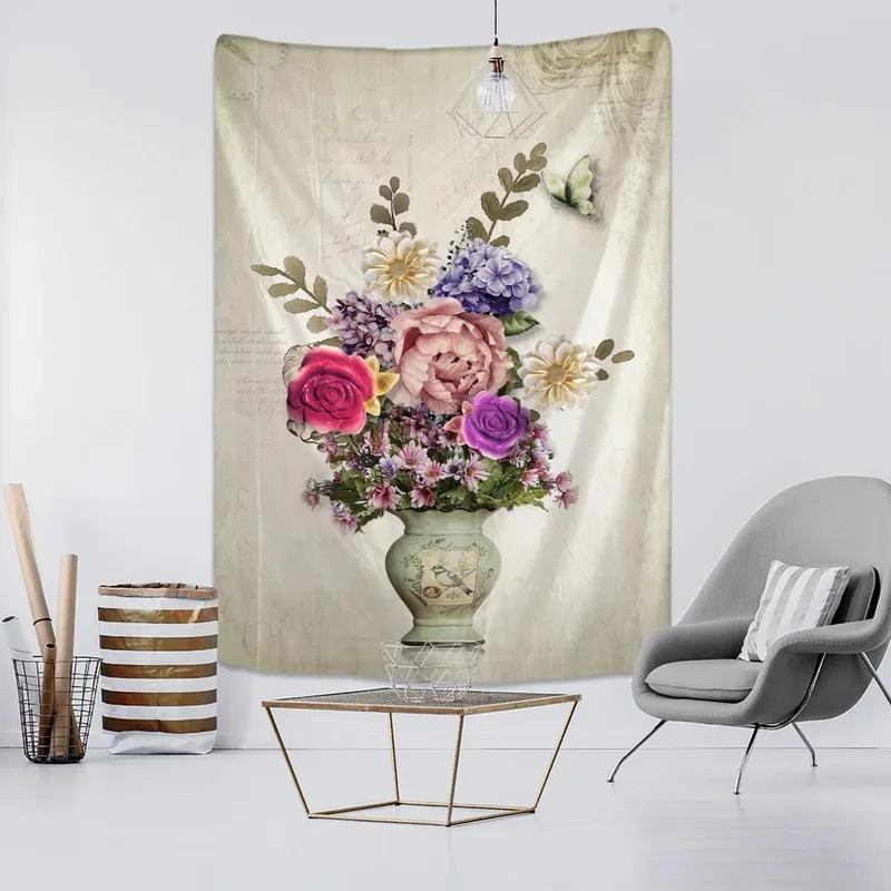 Гобелен для гостиной в офисе Цветок Зеленое растение Подвесная ткань Украшение стены дома Гобелен