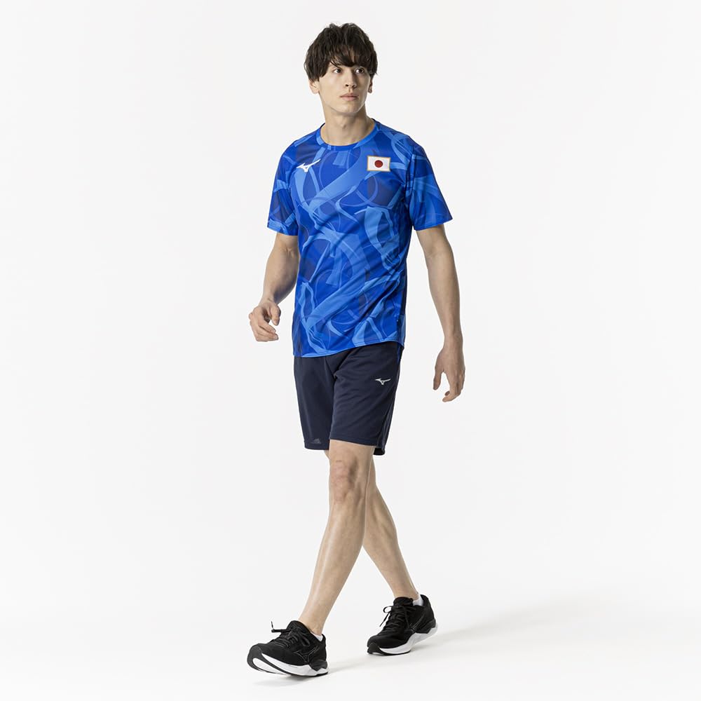 Mizuno Футболка с логотипом JAPAN, вдохновленная игроками, унисекс, доступны детские размеры, MUGEN GRAPHIC 32MABPC1, цвет Directoire Blue, размер 140