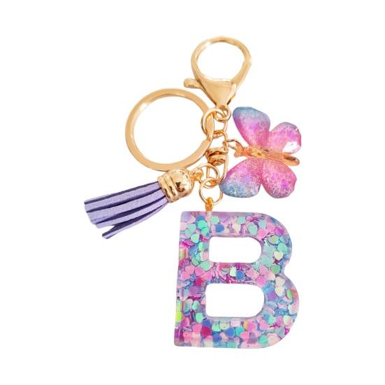 Butterfly Initial Letter Keychain Pendant Exquisite Practicality Backpack School Bag Decoration Purple Alphabet Keychain for Girls Women