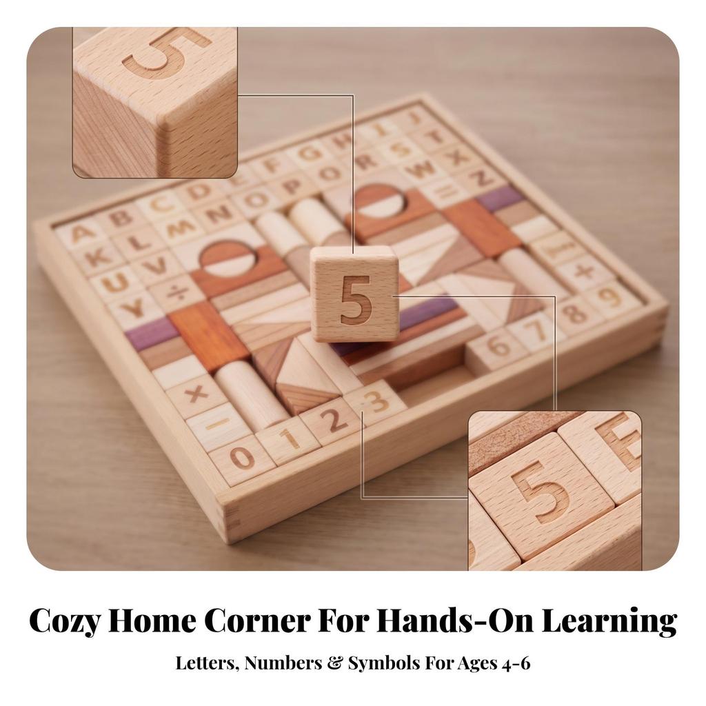 Wooden Block Set with Storage Box Stacking Alphabet Building Blocks Open-Ended