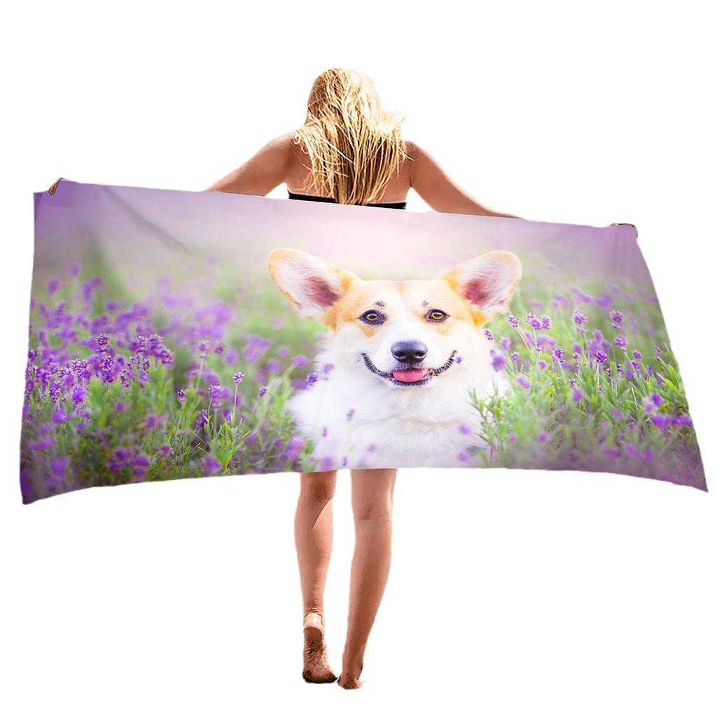 Corgi Series Seaside Vacation Beach Towel Swimming Bath Towel Microfiber Sports Towel