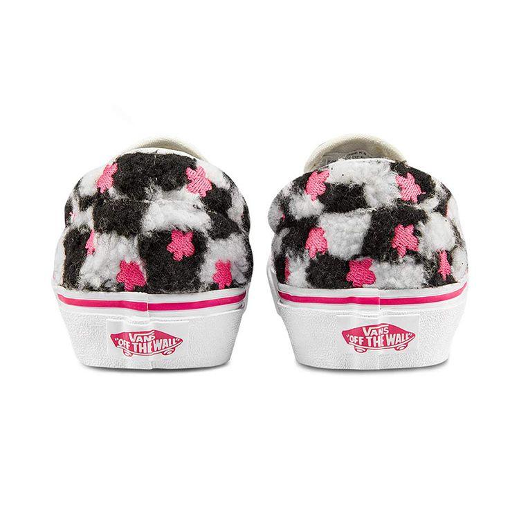 Vans Классические детские кроссовки без шнуровки Sherpa с цветочным узором в шахматном порядке Белый рай-розовый VN0A5KXM8CE