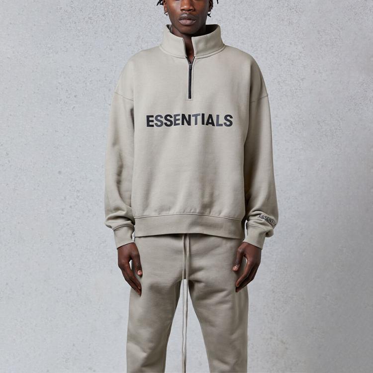Fear of God Essentials Свитшот с полумолнией из флиса FW20 Унисекс Топы Оливковый FOG-FW20-200