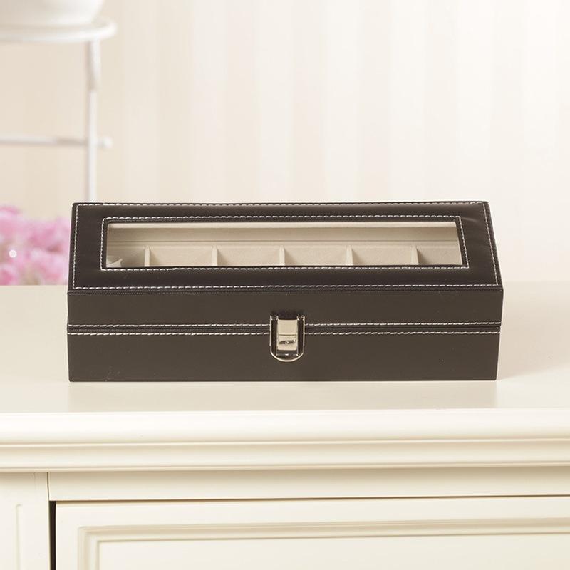 6 Slots Leather Watch Storage Box Organizer New Mechanical Mens Watch Display Holder Cases Black Jewelry Gift Boxes Items