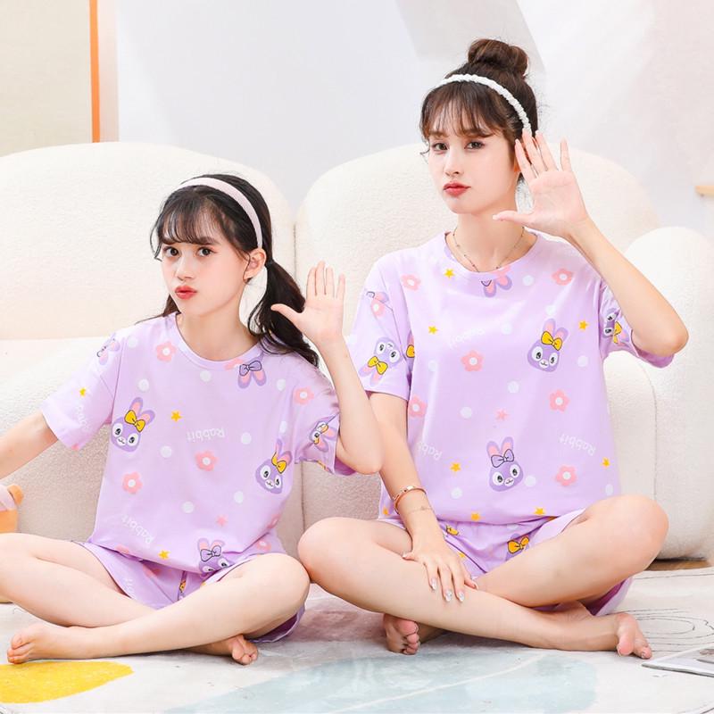 Летний комплект домашней одежды из чистого хлопка с мультяшным рисунком принцессы для мамы и дочки с коротким рукавом