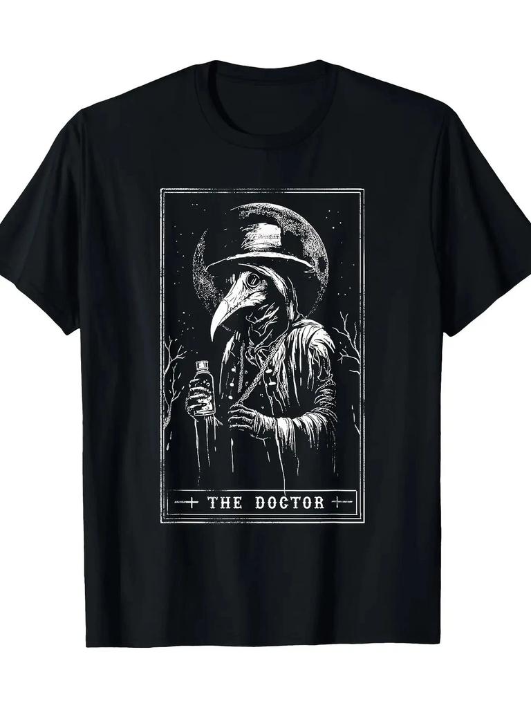 Plague Doctor Tarot Card Shirt Horror Death Occult Satanic T-Shirt-180g, Satanic