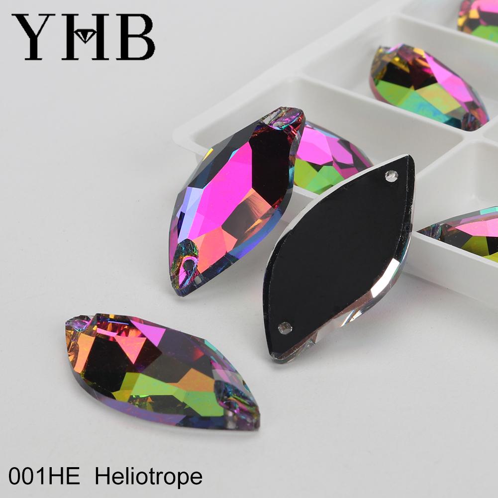YHB Алмазный Лист Стекло Кристалл AB Швейные Камни Плоская Основа Пришиваемые Стразы для Одежды Одежды Сумок 10*20мм 14*30мм
