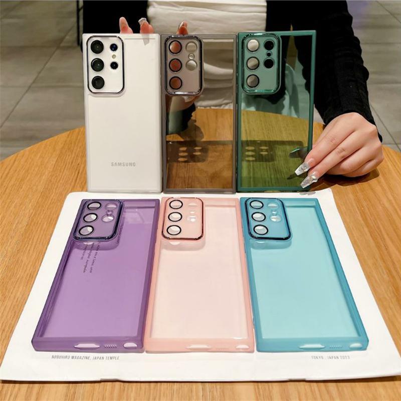 Прозрачный силиконовый чехол для Samsung Galaxy S25 S24 S23 Ultra S22 Plus S21 S20 FE A04S A05 A05S A06 A51 A71 A55 A54 со стеклянной защитной пленкой для объектива