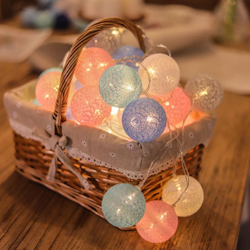 20LED Cotton Thread Wrapped Fairy Light String Cotton Ball Fairy Light Indoor Boudoir Bedside Carpet Decoration Wedding Christmas Holiday Lighting
