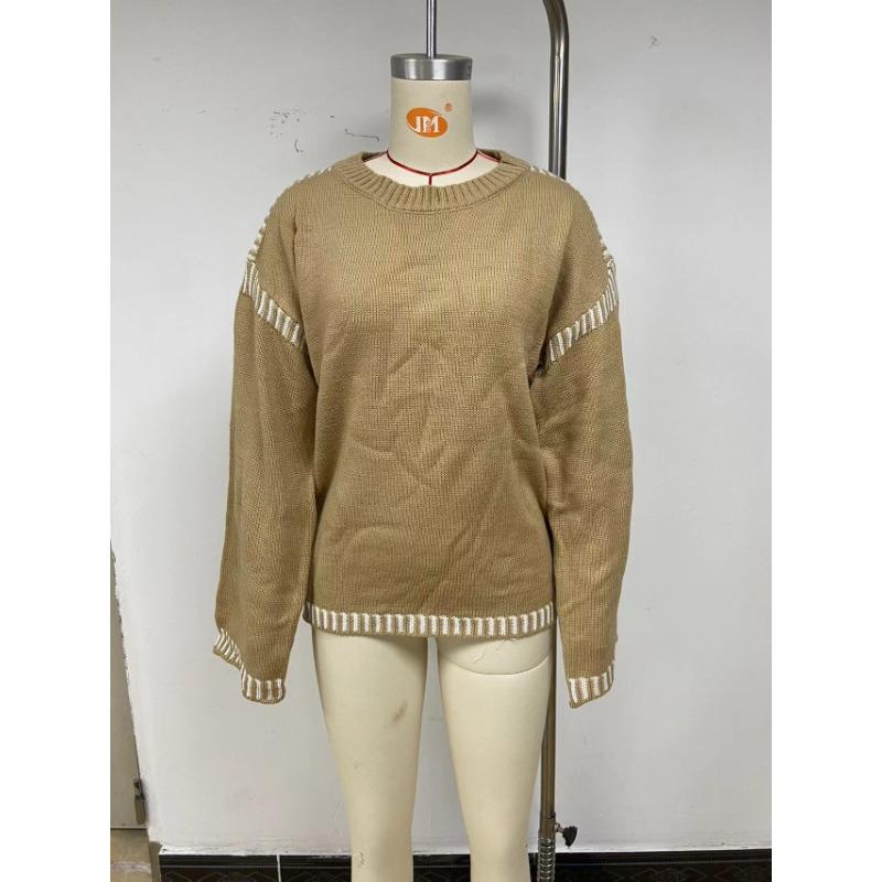 Осенне-зимний женский свитер больших размеров, модный однотонный, с круглым вырезом, свободный, с длинным рукавом, разноцветный, многослойный, вязаный свитер-пуловер