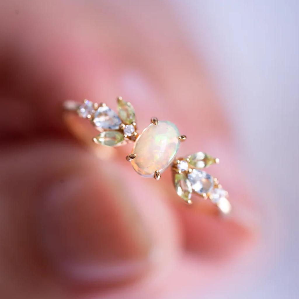 Японское Золото Белая Окантовка Белый Бриллиант Маркиза Кольцо Простое Свежее Модное Универсальное Украшение