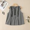 Женские летние майки без рукавов с круглым вырезом и клетчатым принтом