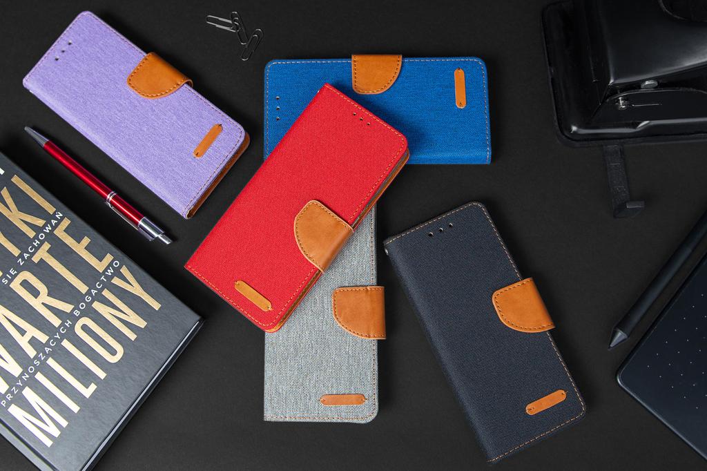 Etui Typu Portfel Do Xiaomi Redmi Note 15 Pro+ Plus 5G - Niebieski Pokrowiec Canvas + Szkło