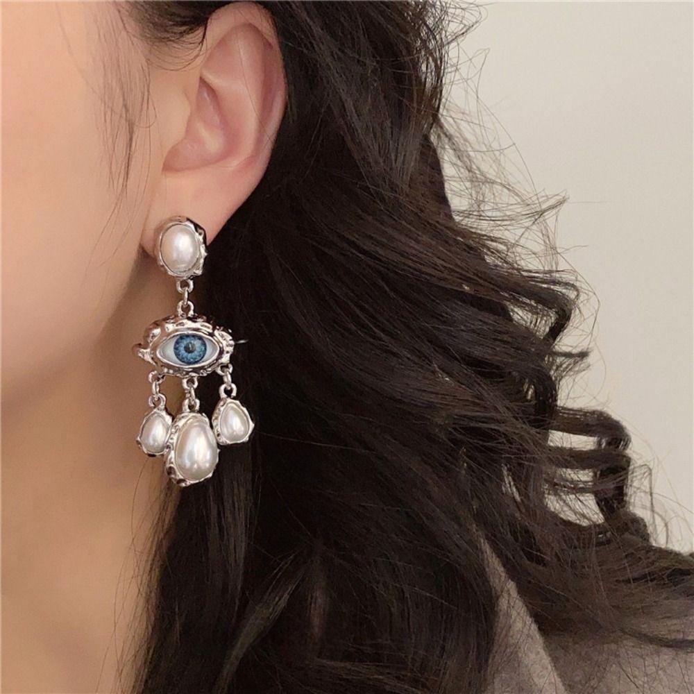 Vintage Devil Eye Earrings Water Droplet Exaggerate Earring Fashion Pearl Drop Earrings  Women