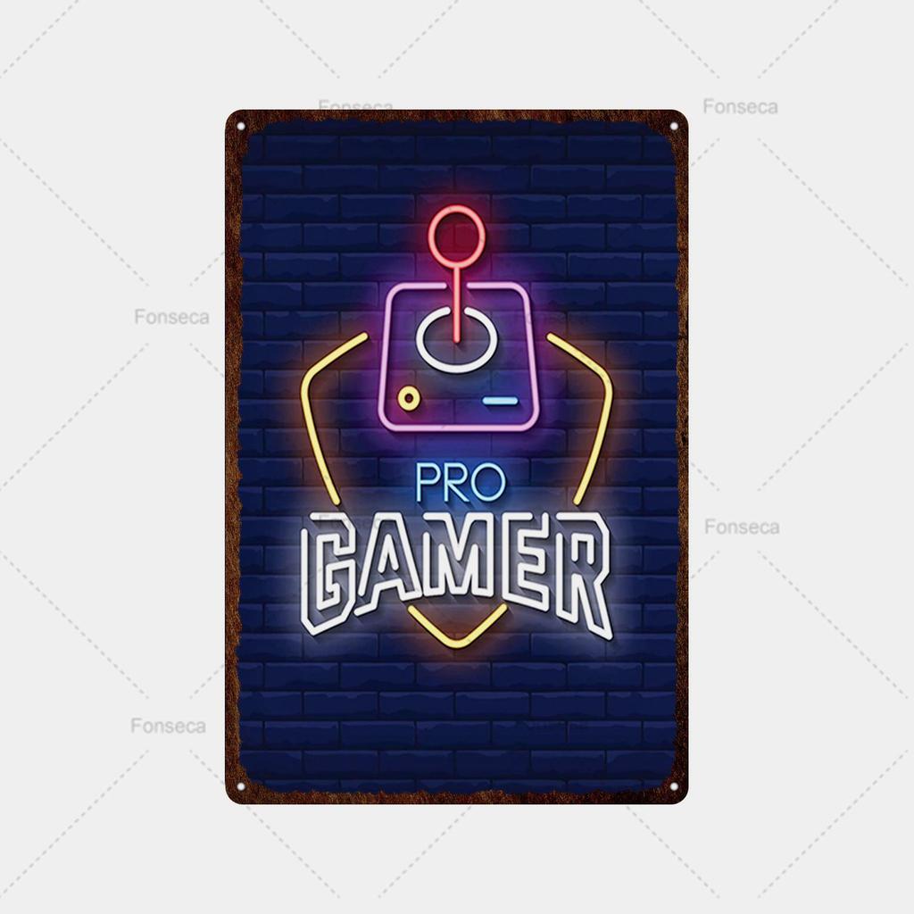 Неоновая игровая вывеска, металлическая вывеска, винтажная жестяная вывеска, металлический винтажный бар, винтажное украшение стены, металлический постер с клубной дыркой