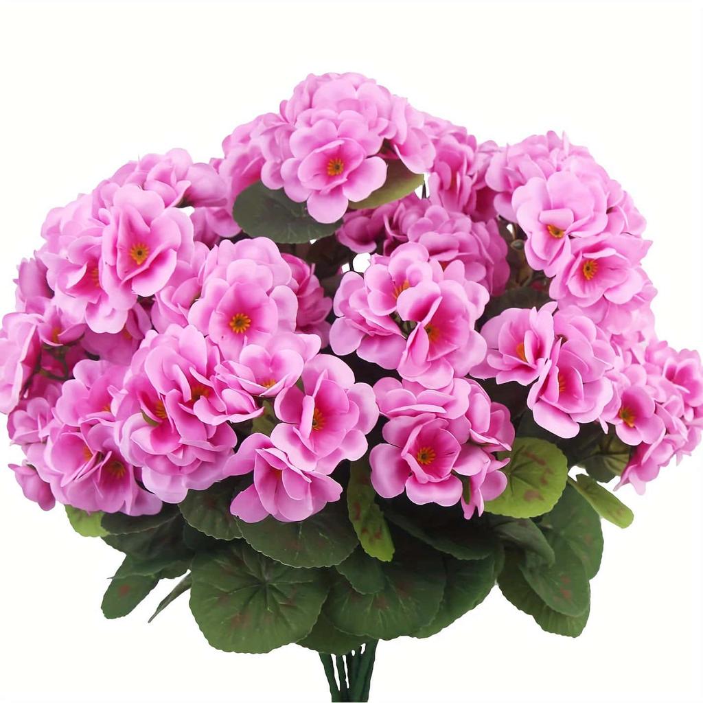 2/5 шт. Реалистичные искусственные герани - Яркие цветочные букеты с пышными зелеными листьями - Пластиковые цветы для внутреннего/наружного декора