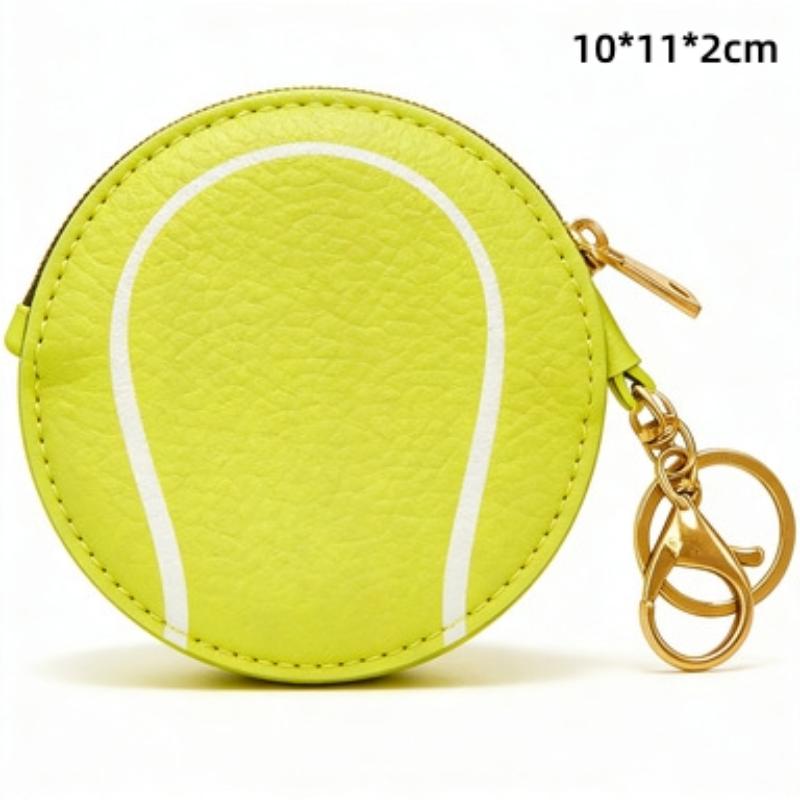 Sport Themed Mini Coin Purse Ball Shaped PU Leather Keychain for Athletes Gym Essentials