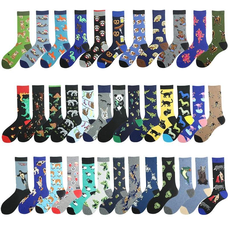 Animal Funny Socks Men Divertidos Happy Aliens Dinosaur Pug Panda Flamingo Cactus Sokken Unisex Novelty Skateboard Crazy Meias