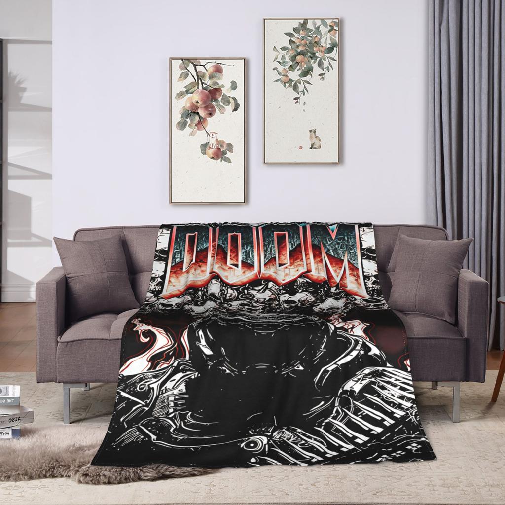 Doom Slayer Gaming Blanket Warm Fashion Plush Throw Blanket For Couch Chair Sofa Bed Camping Flannel Bedspread Bed Cover