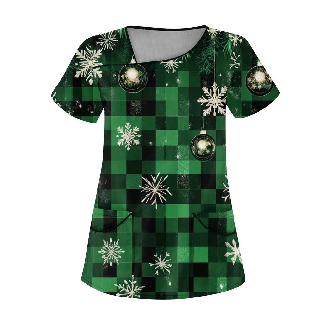 Женская рабочая одежда с рождественским принтом, покатый воротник и двухслойные карманы, базовый пуловер сверху