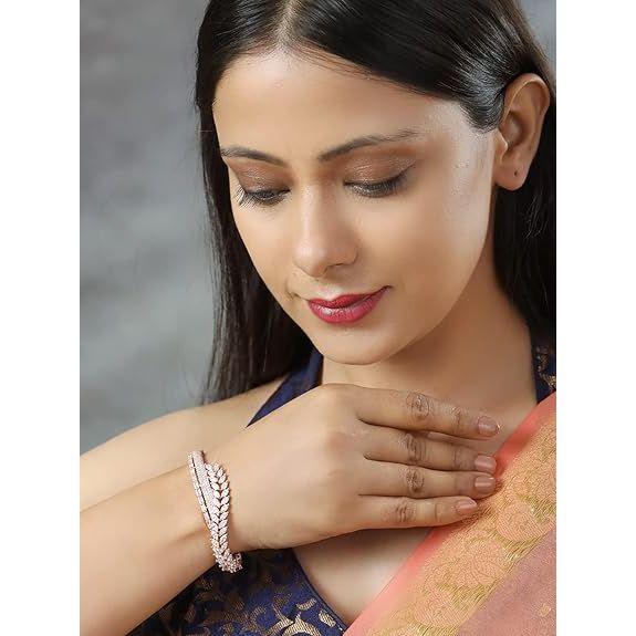 Браслет American Diamond Rose Gold Plated для женщин | Подарки на день рождения для девочек | Браслет в форме листа для девочек, Лучшие подарки для женщин