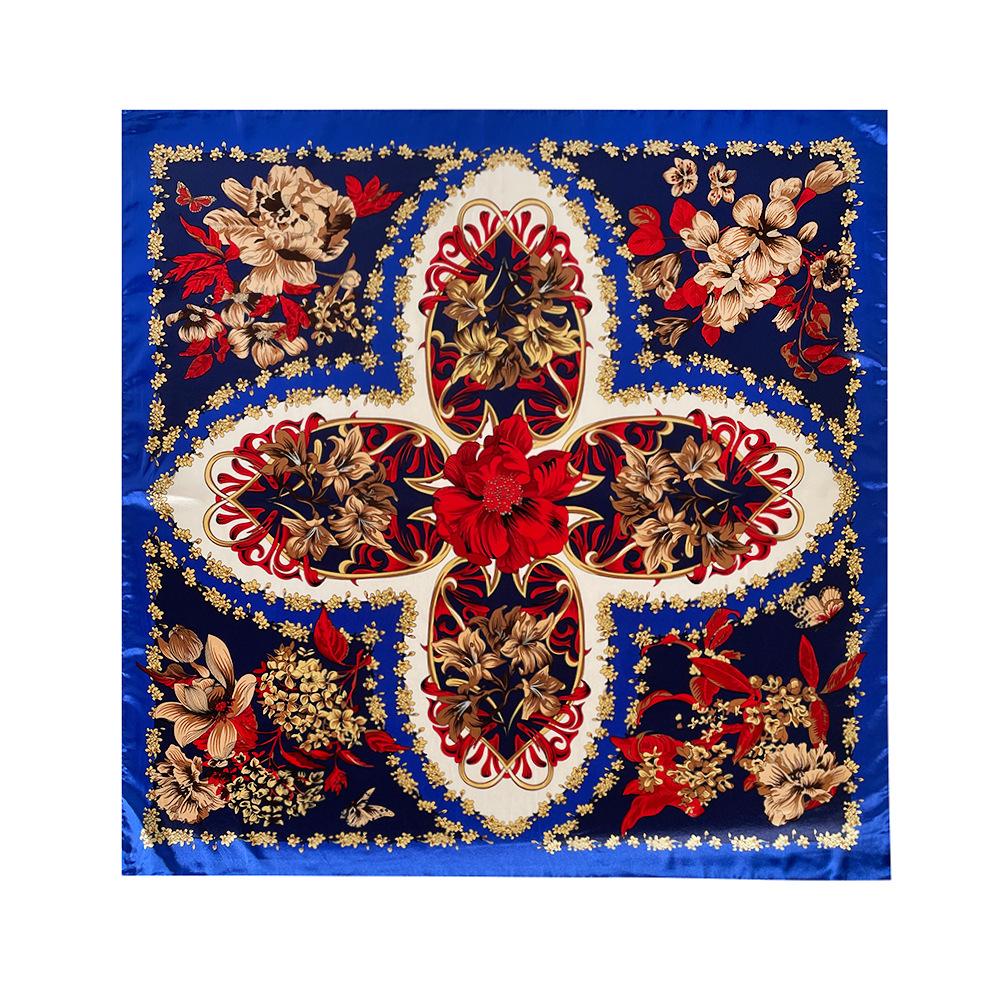 Classic cashew-patterned silk scarf for women, shawl, faux silk headscarf, 90cm square scarf