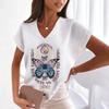 2024 Summer Women's T-Shirts Butterfly V-Neck Shirts Fashionable Short Sleeve Tees Oversized Ladies Tops Casual Women's Clothing