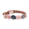 Flower with Diamond Pet Cat Dog Collar Adjustable PU Leather Dog Bow Tie (Pink 1.3 * 34cm )
