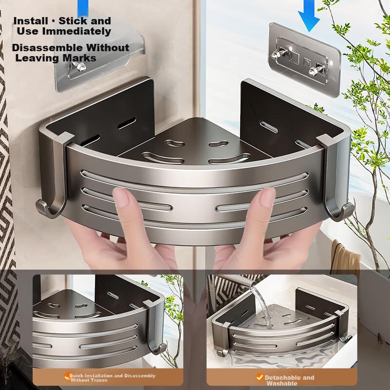 Baihan Suction Cup No-Drill Bathroom Storage Rack Corner Shelf Hanging Rack for Toilet Washroom